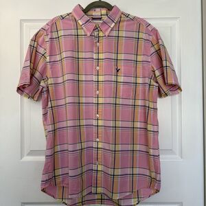 Men’s American Eagle Outfitters Pink Plaid Short Slv Button Down Shirt Size XL